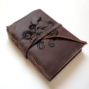 Octopus Leather Journal, Free Personalization 5&quot; x 7&quot;  With Choice of Lined or Unlined Paper