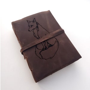 Fox Leather Journal, Free Personalization 5&quot; x 7&quot; Blank Buffalo Leather Journal With Choice of Lined or Unlined Paper