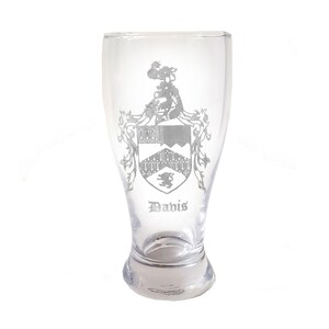 Davis English Coat of Arms Pint Glass - Free Personalized Engraving, Custom Beer Glass