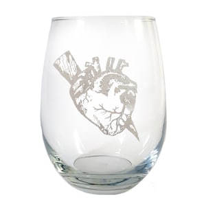 Staked Vampire Heart Stemless Wine Glass Gothic Decor, Free Engraced Personalization