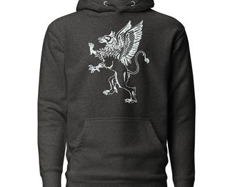White Griffin Unisex Hoodie, Medieval Fantasy Gryphon Hooded Sweatshirt