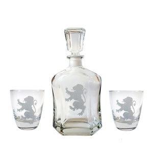 Lion Rampant Glass Decanter & Rocks Glass Set, Bezpłatny spersonalizowany grawer, Scottish Lion