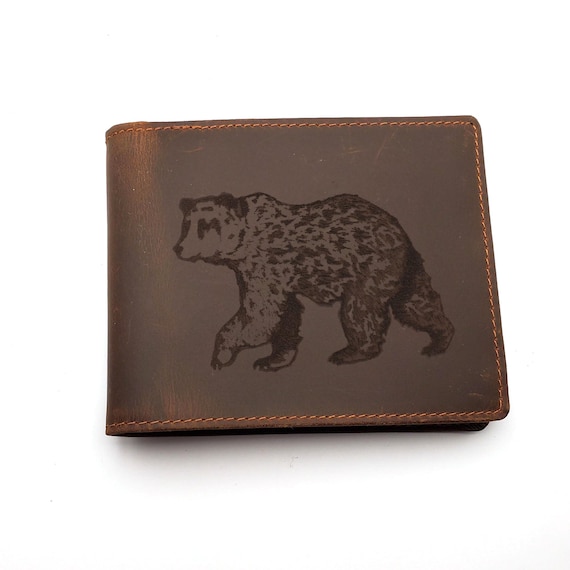 Grizzly Bear Design Leather Wallet, Free Engraved  display picture 3