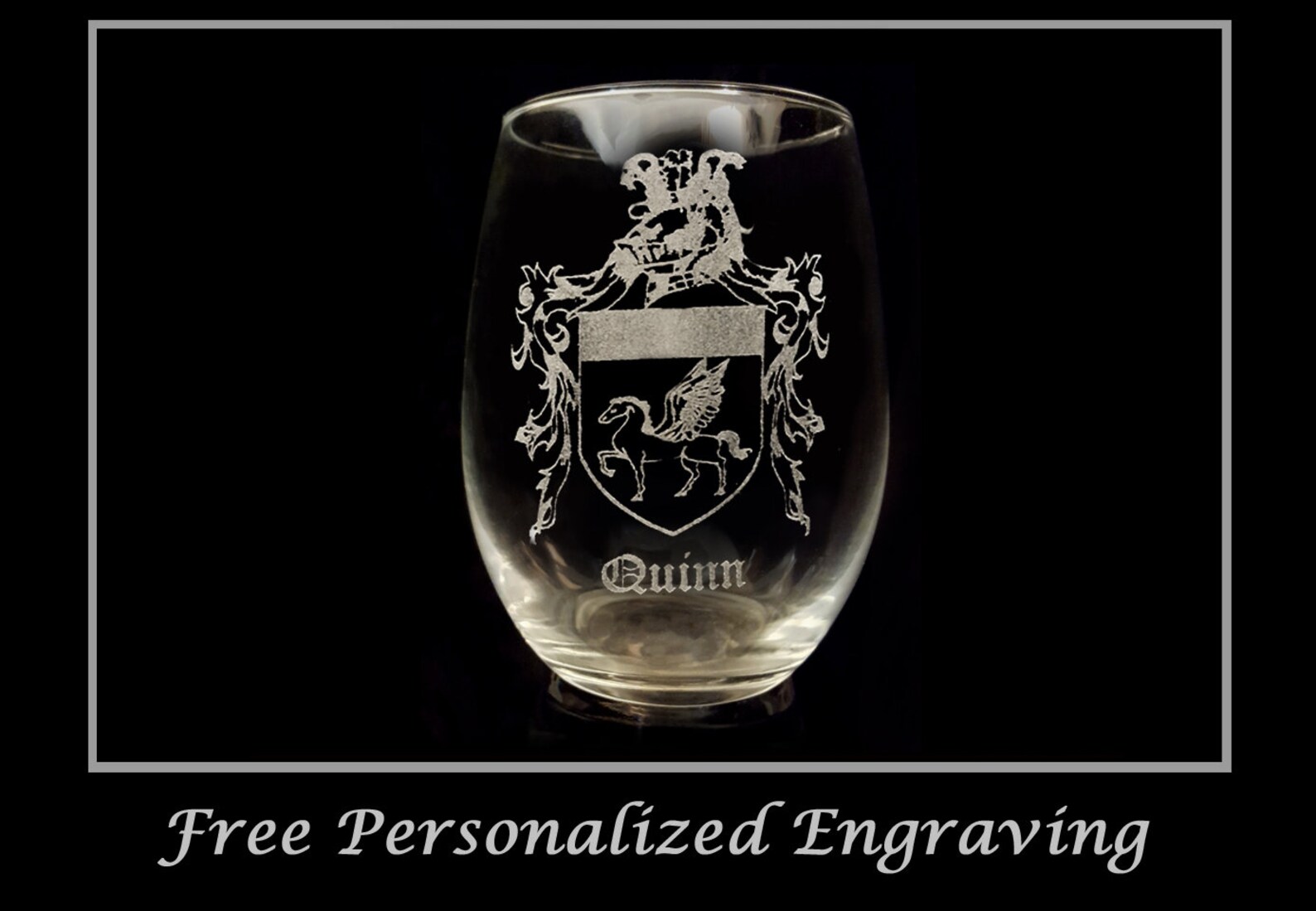 Quinn Irish Coat of Arms Clear Stemless Wine Glass 18 Oz Set | Etsy