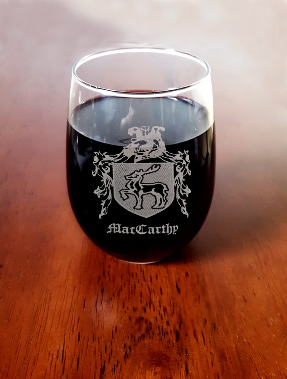 Free Personalized Engraving Boyle Family Coat of Arms Clear Stemless Wine Glass 18 oz 
