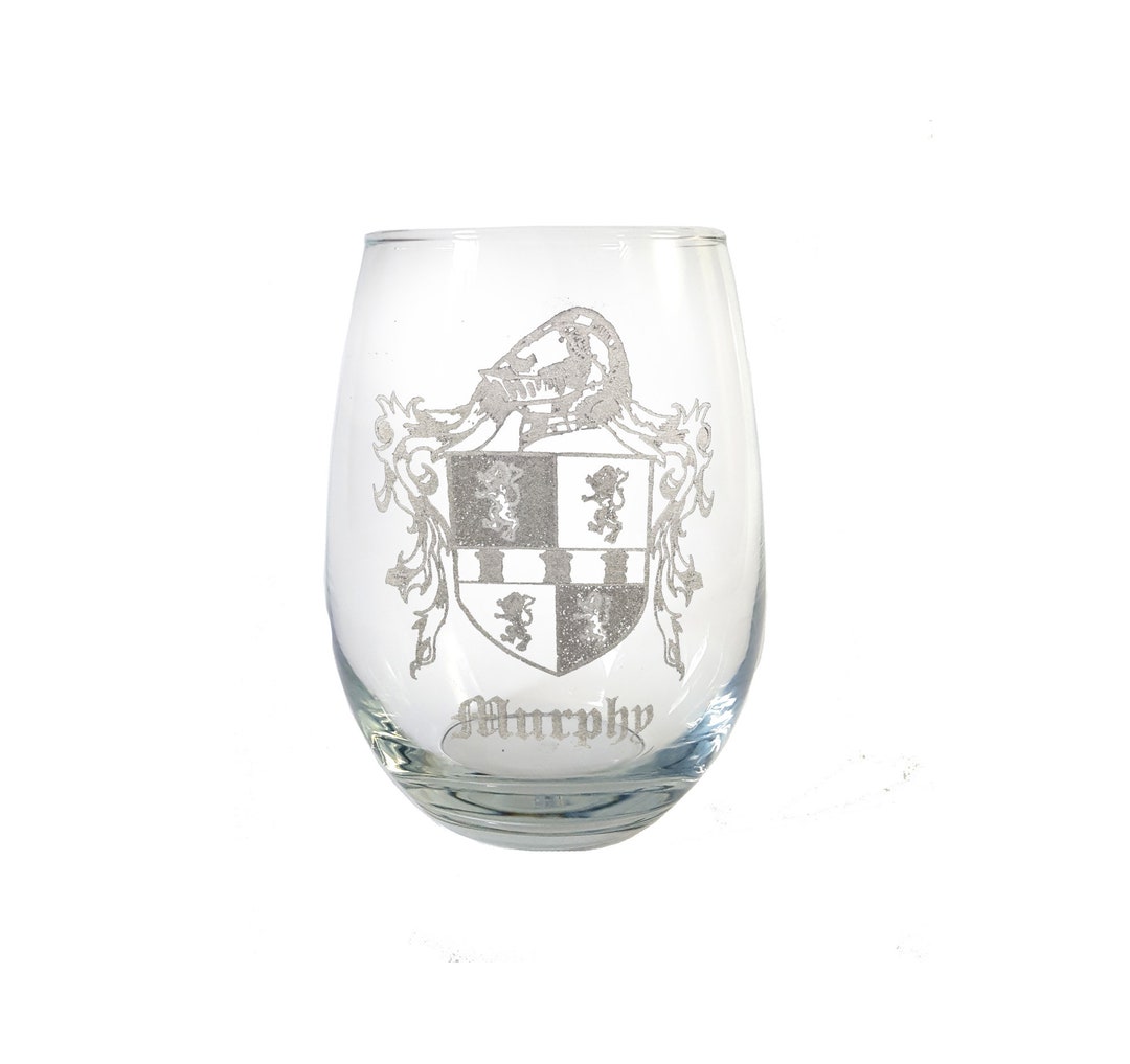Murphy Family Coat of Arms Clear Stemless Wine Glass 18 Oz - Free ...