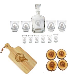 Deluxe Celtic Raven Decanter Bargerei Set, 16-delige Home Bar Matched Set