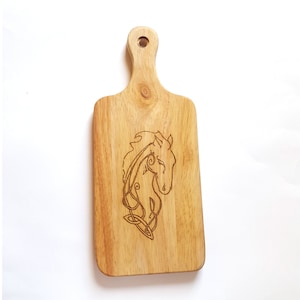 Celtic Horse Cheese Board With Handle 13&quot; x 5 1/2&quot; x 3/4&quot; Free Personalized Engraving, Horse Lover Gift