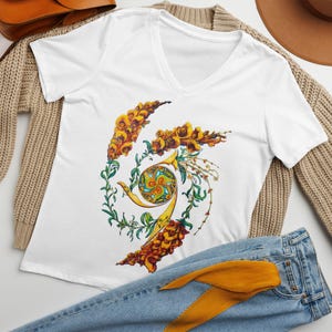 Celtic Orange Snapdragon Flower Women’s Relaxed Fit V-neck T-shirt