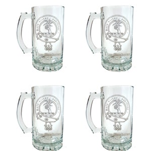 Clan Henderson Scottish Crest Stein Set of 4: Free Shipping & Personalized Engraving