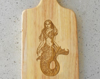 Mermaid Cutting Board With Handle 13" x 5 1/2" x 3/4" Free Personalized Engraving