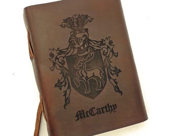 Personalized Leather Journal & Wooden Ornament Gift Set, Engraved Christmas Gift, Celtic Gift Set, Stocking Stuffer for Her