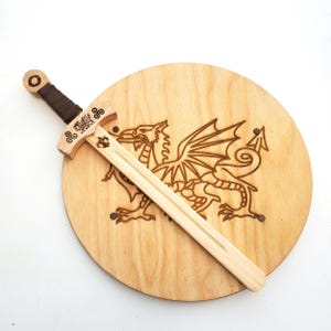 Dragon Wooden Sword and Shield, Free Name Engraving, Hardwood Practice Swordplay Set