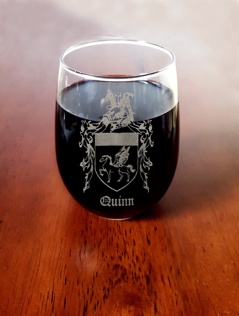 Quinn Irish Coat of Arms Clear Stemless Wine Glass 18 Oz Set | Etsy