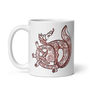 Celtic Fox White Gossy Coffee Mug, Abstart Animal Celtic Knot Design