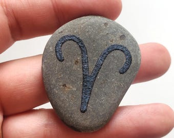 Astrological Sign Engraved Worry Stone, Engraved Personalization, Palm Stone With Zodiac Sign