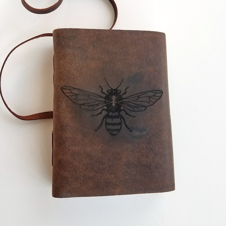 Honey Bee Leather Journal Free Personalization 5 X Etsy