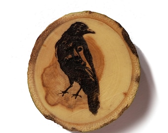 Rabe Holz Magnet Set, Baumscheibe Dekor, Vogel Design