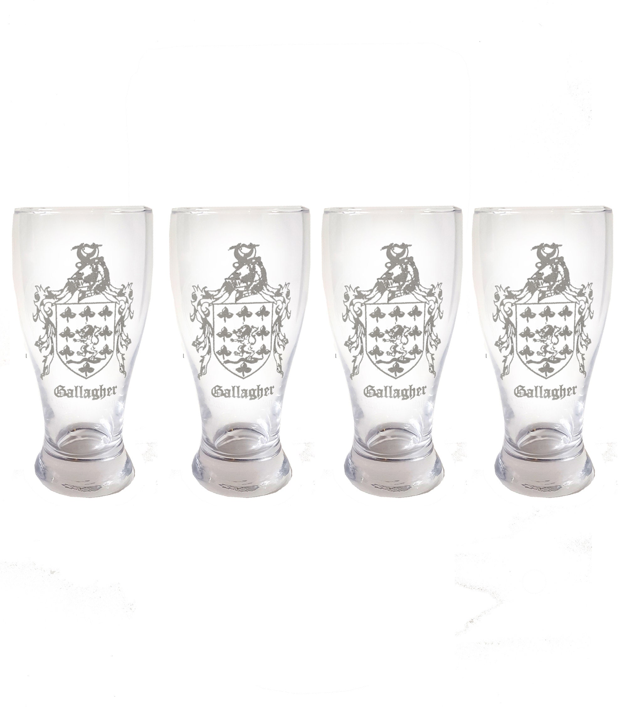 Gallagher Irish Coat of Arms Pint Glass Set of 4 - Free Personalized Engraving