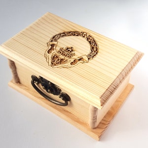 Irish Claddagh Latched Wooden Box : Free Engraved Personalization