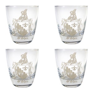 O&#39;Shea Irish Family Coat of Arms Clear Lowball Rocks Glass 10oz Set di 4 - Incisione personalizzata gratuita