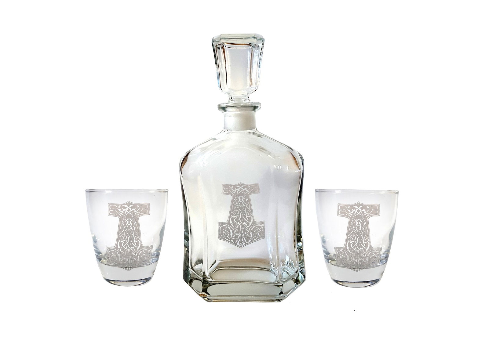 Mjolnir Thor's Hammer Glass Decanter & Rocks Glass Set Etsy