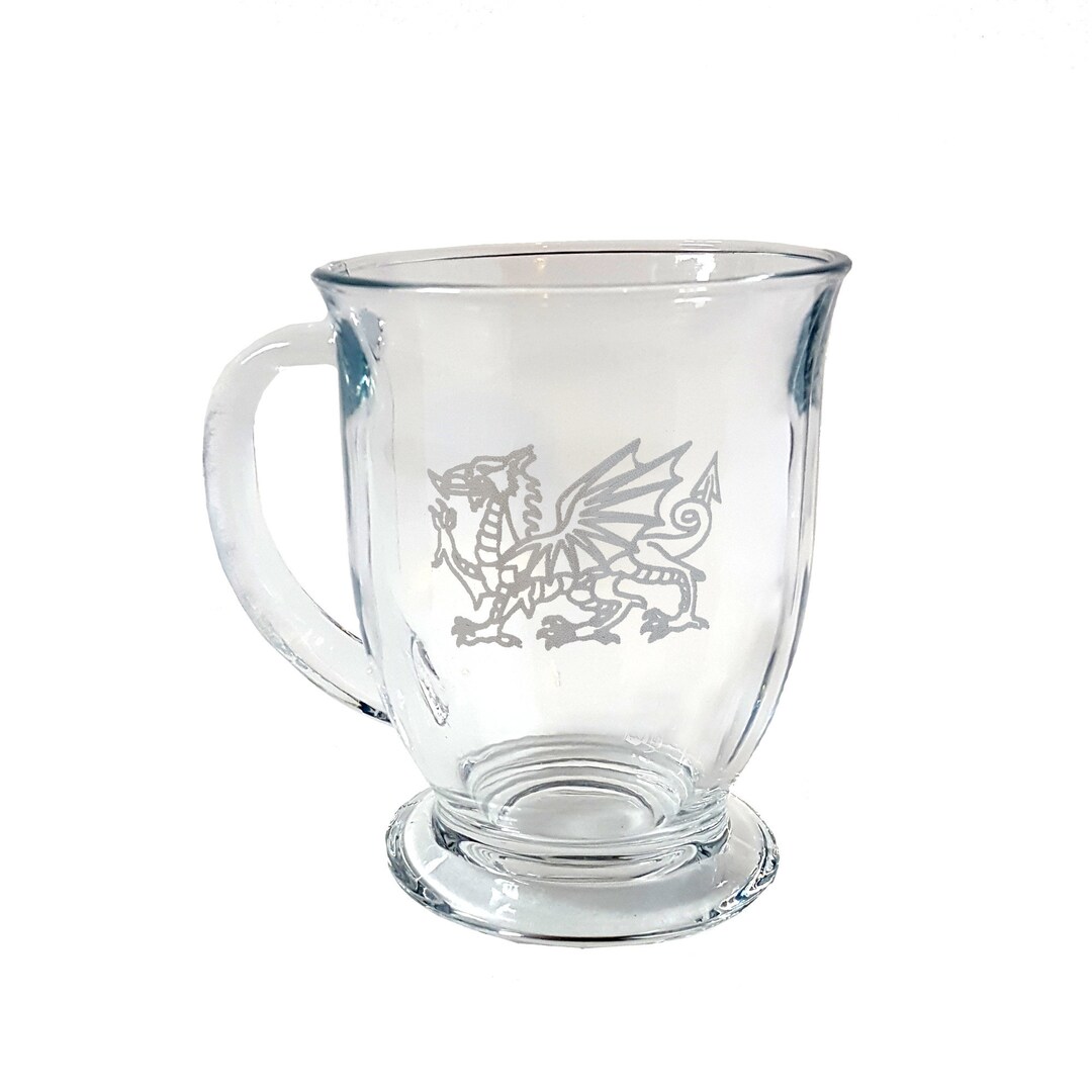 Welsh Dragon Glass Coffee Mug Free Engraved Personalization Etsy