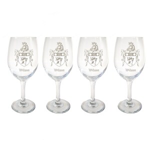 Wilson Irish Coat of Arms Clear Wine Glass 18oz Set of 4 - Free Personalized Engraving