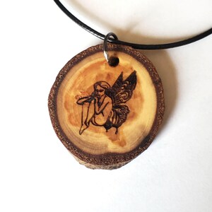 Fairy Wooden Pendant Necklace, Engraved Personalization, Woodland Fantasy Fairycore Jewelry