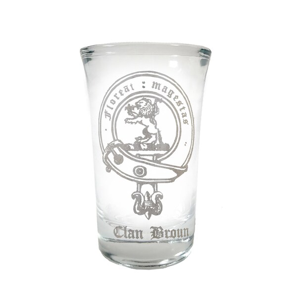 Broun Scottish Clan Crest Shot Glass 2oz - Free Personalized Engraving