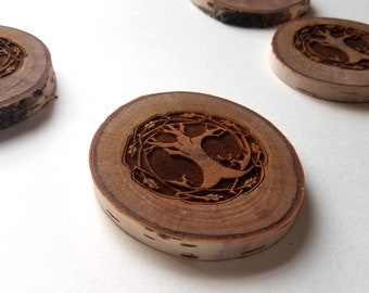 Conjunto de 4 bases para copos de madeira natural Tree of Life, design Yggdrasil