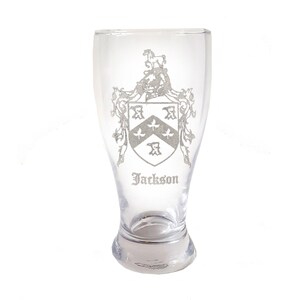 Jackson English Family Coat of Arms Pint Glass: Free Shipping & Personalized Engraving