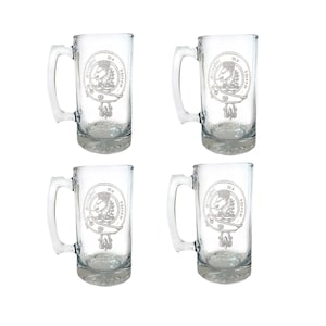 Clan MacFarlane Scottish Crest Stein Set of 4: Free Shipping & Personalized Engraving