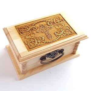 Celtic Cross  Latched Wooden Box : Free Engraved Personalization