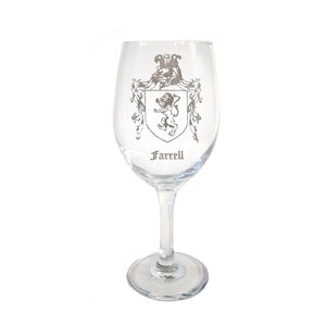 Farrell Irish Coat of Arms Bicchiere da vino trasparente da 18 once - Incisione personalizzata gratuita