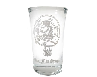 MacGregor Scottish Clan Crest Shot Glass 2oz - Free Personalized Engraving, Scottish Wedding Glass
