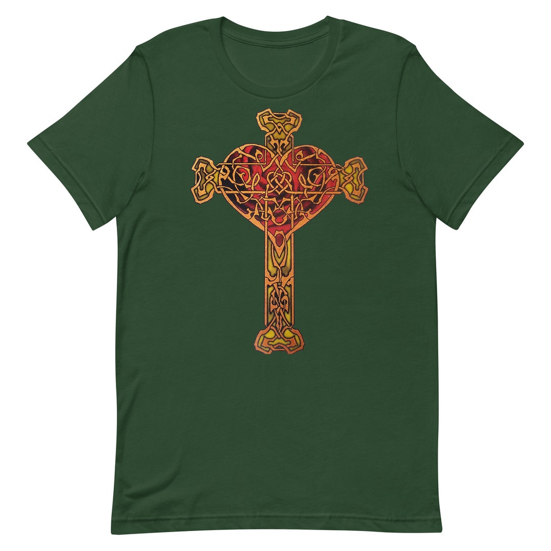 Celtic Cross Heart Unisex T-shirt, Irish Celtic Design, Red and