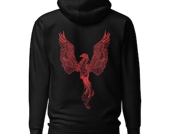 Phoenix Hoodie Unisex - Feuervogel Fantasy Sweatshirt, Red Phoenix Mythical Art Hoodie