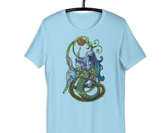 Camiseta unissex Celtic Fantasy Mermaid, camiseta com arte sereia