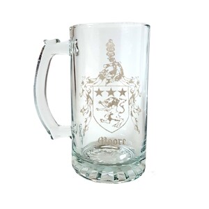Moore Irish Family Coat of Arms 26oz Beer Stein: Free Shipping & Personalized Engraving