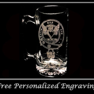 Clan Smith Scottish Crest 27oz Stein, Family Crest, Etched Clan Crest