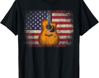 Guitar American Flag 4th of July Country Music Patriotic Shirt Tee
