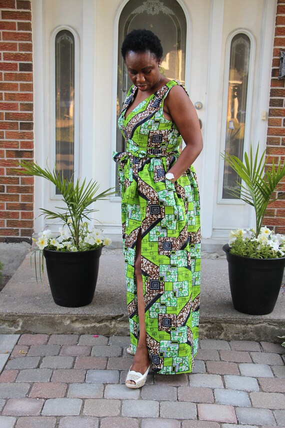 Dress, African Print Dress, Blue Dress, Pattern Dress, Colorful Dress, Green Dress