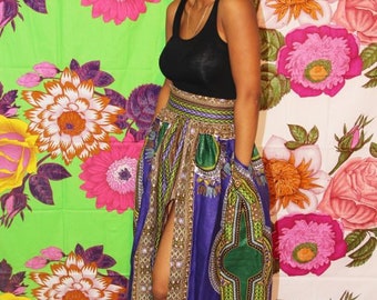 Long Skirt, Dashiki Skirt, African Print Skirt, High Waist Skirt, Skirt with Slit, Skirt with Pocket