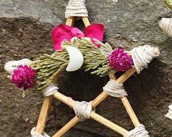 Hemp Star Ornament with Stone & Botanical Accents