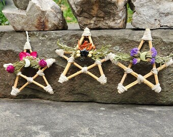 Hemp Ornament Set | Handmade Star & Stone Ornaments | Natural Holiday Decor