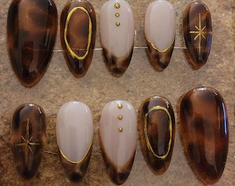 Tortoise Shell Press-On Nails | Hand-Painted Nail Kit | Midnight Mist