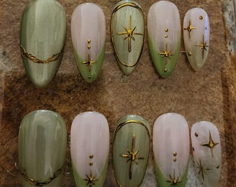 Celestial Press-On Nails | Hand-Painted Star Nail Kit | Reusable Nails | Midnight Mist