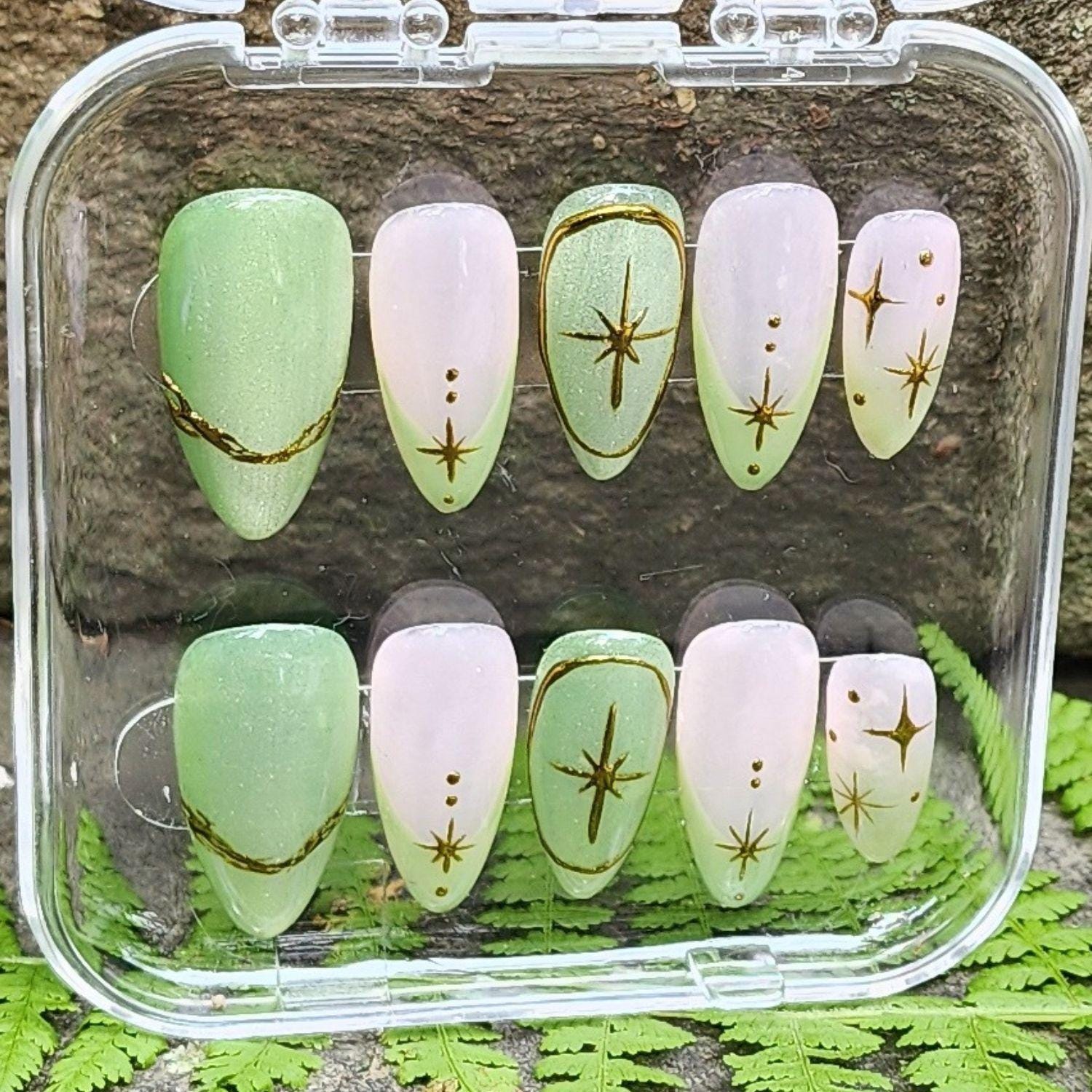 Celestial Press-on Nails | Hand-painted Star Nail Kit | Reusable Nails ...