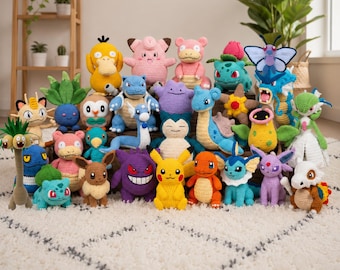 Paquete de más de 170 patrones de crochet inspirados en Pokémon en formato PDF: Mega Amigurumi Pack, Pikachu, Dragonite, Eevee, Gengar, Squirtle y más. Patrones en inglés.